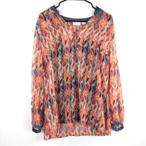 Liz Claiborne Petite Large PL Women's Lined Sheer Geometric Print Blouse Top